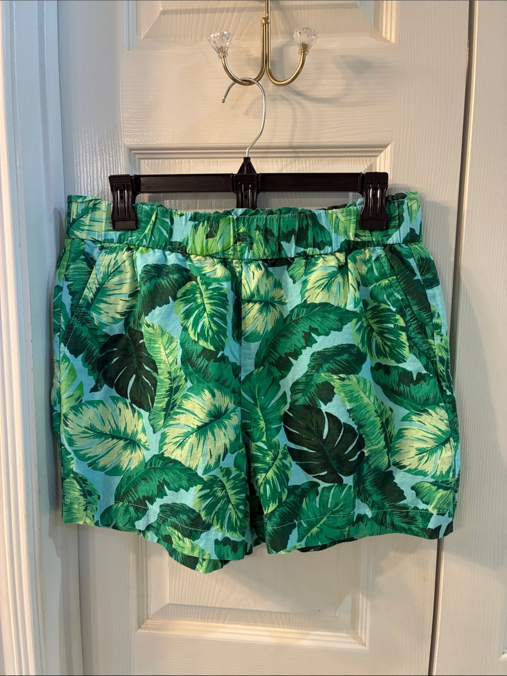 Talbots Nantucket Linen Tropical Leaf Print Paperbag Pull On Shorts SZ MP